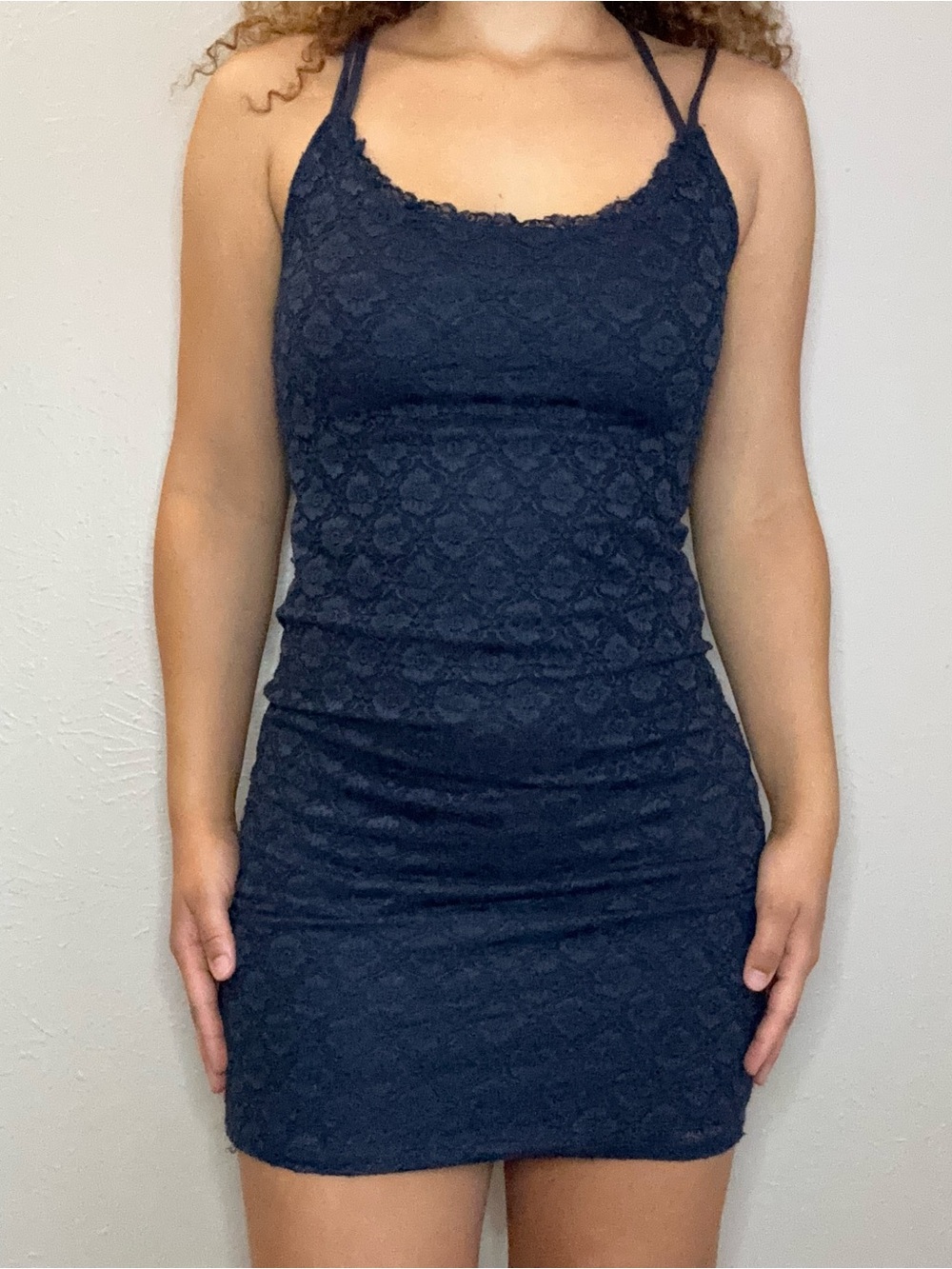 Hollister Navy Lace Bodycon Mini Dress with Double Spaghetti Straps